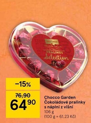 Pralinky srdce Cherry Selection Chocco Garden