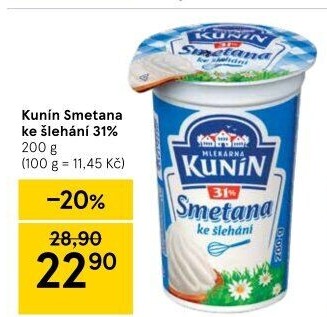 Smetana ke šlehání Kunín 31%