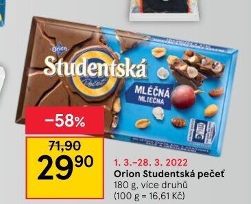 Čokoláda Studentská pečeť Orion