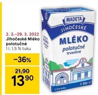 Mléko trvanlivé Jihočeské Madeta - 1,5% polotučné