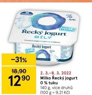 Ochucený jogurt řecký 0% Milko