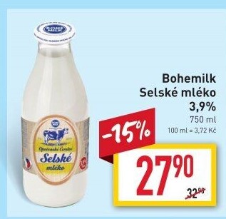 Mléko čerstvé selské Bohemilk - 3,9% plnotučné