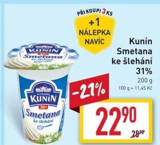 Smetana ke šlehání Kunín 31%