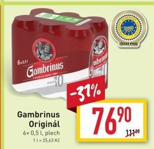 Pivo světlé výčepní Originál 10° Gambrinus