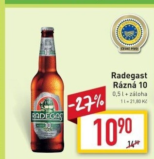 Pivo světlé výčepní Rázná 10° Radegast