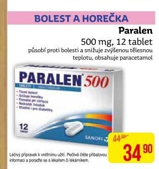 Tablety proti horečce a bolesti 500 Paralen