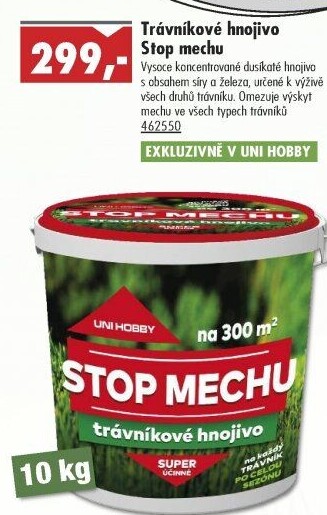 Trávníkové hnojivo Stop mechu Uni Hobby