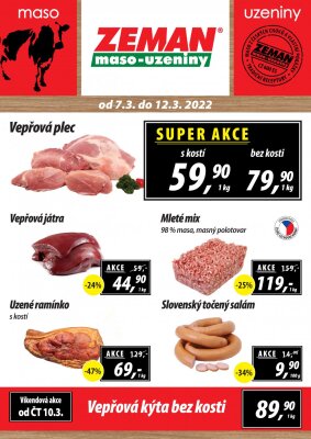 akční leták ZEMAN maso - uzeniny 7.3.2022-12.3.2022