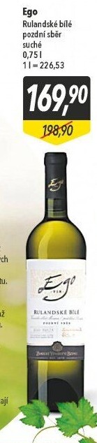Víno Rulandské bílé Ego Zámecké vinařství Bzenec - pozdní sběr