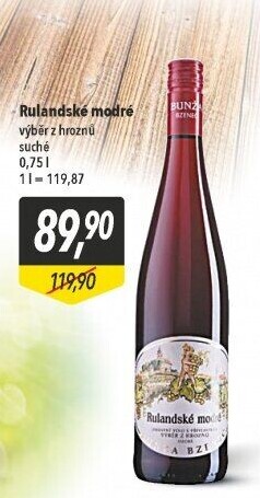 Víno Rulandské modré Vinařství Bzenec Bunža - výběr z hroznů