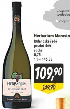 Víno Rulandské šedé Herbarium Moravicum Zámecké vinařství Bzenec - pozdní sběr