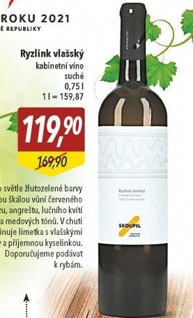 Víno Ryzlink vlašský Vinařství Petr Skoupil - kabinetní
