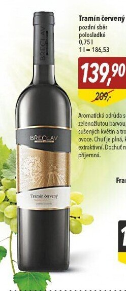 Víno Tramín červený Vinařství Břeclav - pozdní sběr