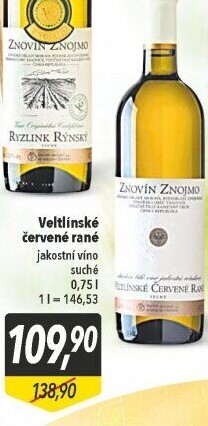 Víno Veltlínské červené rané Znovín Znojmo