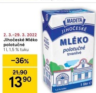 Mléko trvanlivé Jihočeské Madeta - 1,5% polotučné