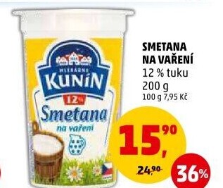Smetana na vaření Kunín 12%