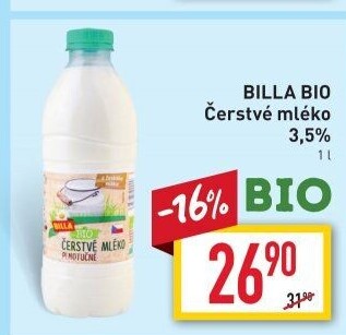 Mléko čerstvé Naše Bio Billa - 3,5% plnotučné