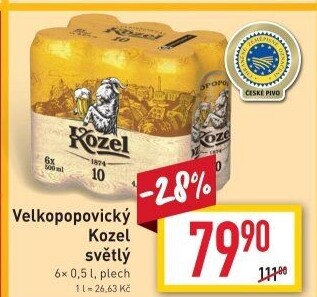 Pivo světlé Velkopopovický Kozel