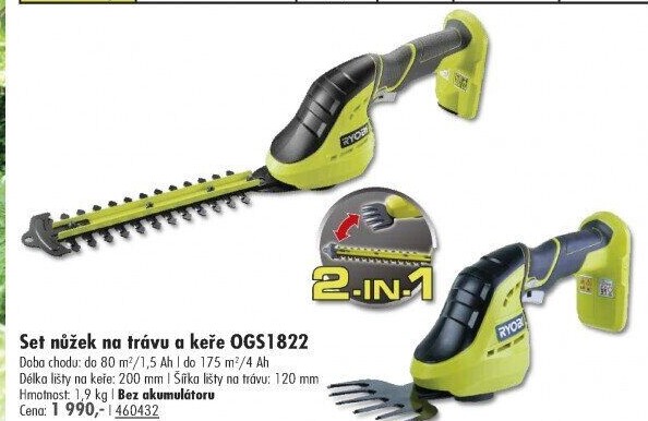 Aku nůžky na trávu a keře OGS1822 Ryobi