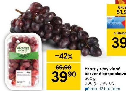 Hrozny červené bezsemenné The Grower'