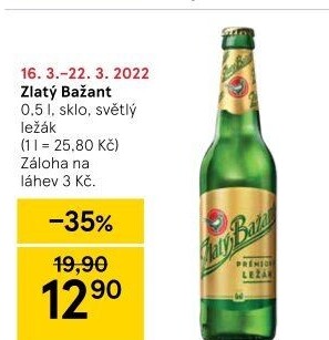 Pivo světlý ležák 12° Zlatý Bažant