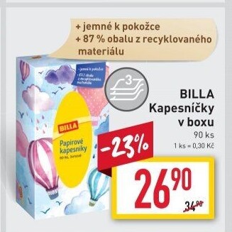 Kapesníčky papírové 3vrstvé Billa - box
