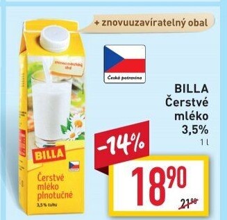 Mléko čerstvé Billa - 3,5% plnotučné