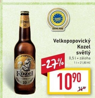 Pivo světlé Velkopopovický Kozel