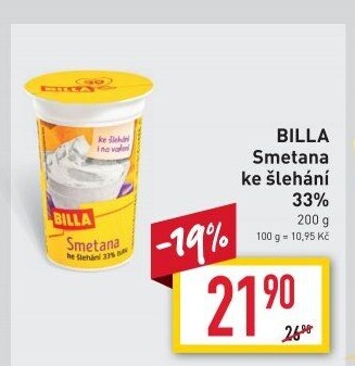 Smetana ke šlehání Billa 33%