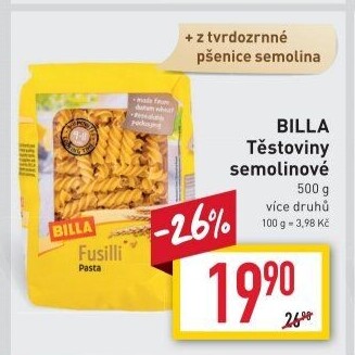 Těstoviny semolinové Billa