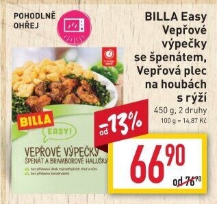 Vepřové výpečky se špenátem Easy Billa