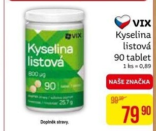 Doplněk stravy Kyselina listová VIX