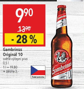 Pivo světlé výčepní Originál 10° Gambrinus