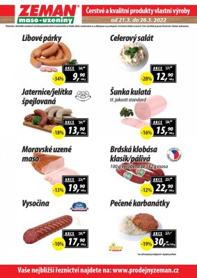 akční leták ZEMAN maso - uzeniny 21.3.2022-26.3.2022