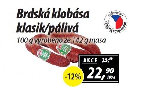 Brdská klobása Příbramská uzenina