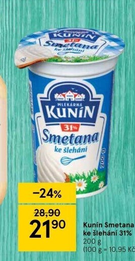 Smetana ke šlehání Kunín 31%