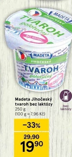 Tvaroh polotučný bez laktózy Jihočeský Madeta