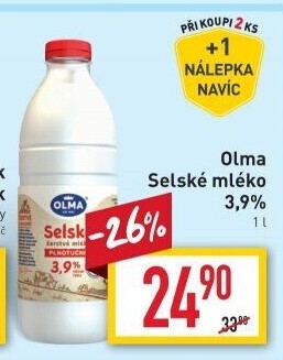 Mléko čerstvé selské Olma - 3,9% plnotučné