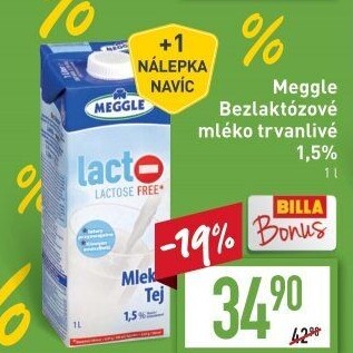 Mléko trvanlivé bez laktózy Meggle - 1,5% polotučné
