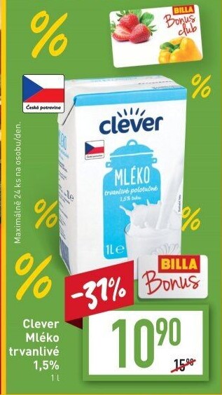 Mléko trvanlivé Clever - 1,5% polotučné
