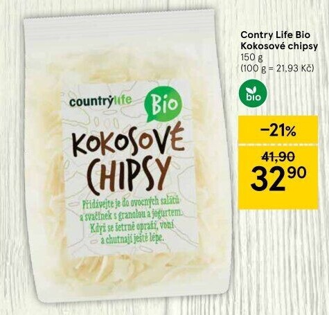 Kokosové chipsy bio Country Life