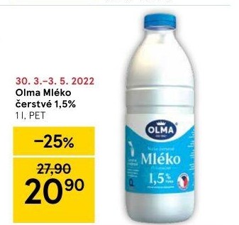 Mléko čerstvé Olma - 1,5% polotučné