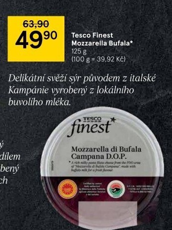 Sýr Mozzarella di Bufala Tesco Finest