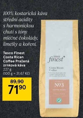 Zrnková káva Costa Rican Tesco Finest