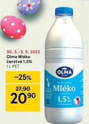 Mléko čerstvé Olma - 1,5% polotučné