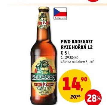 Pivo světlý ležák 12° Ryze hořká Radegast