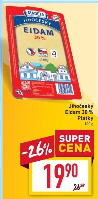 Sýr Eidam Jihočeský 30% Madeta