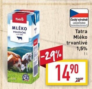 Mléko trvanlivé Tatra - 1,5% polotučné