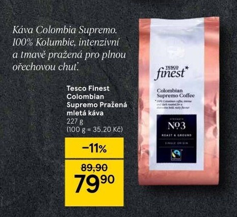 Mletá káva Colombian Supremo Tesco Finest