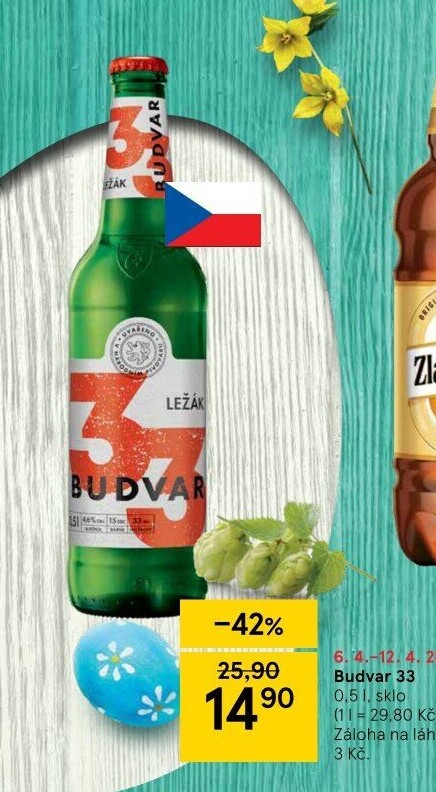 Pivo světlý ležák 33 Budweiser Budvar